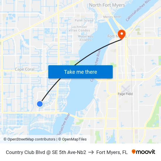Country Club Blvd @ SE 5th Ave-Nb2 to Fort Myers, FL map