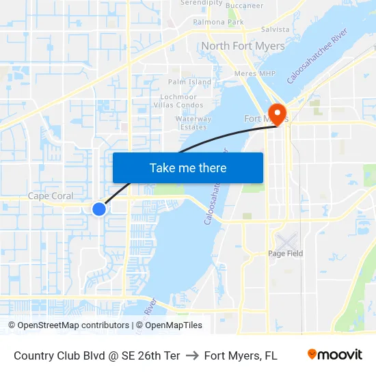 Country Club Blvd @ SE 26th Ter to Fort Myers, FL map