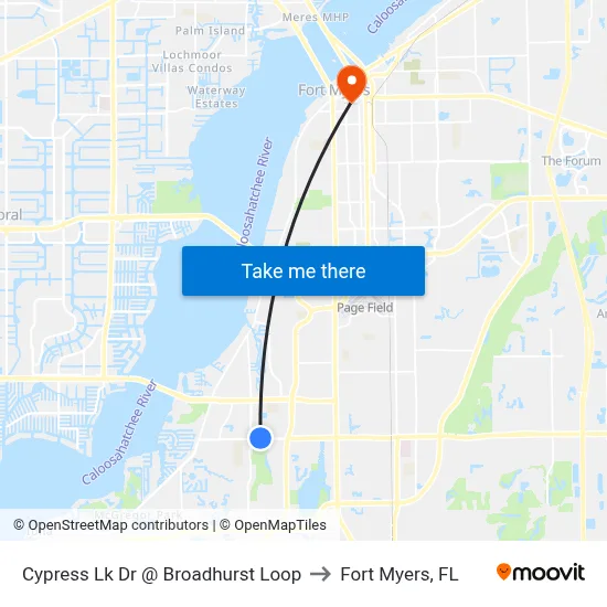 Cypress Lk Dr @ Broadhurst Loop to Fort Myers, FL map