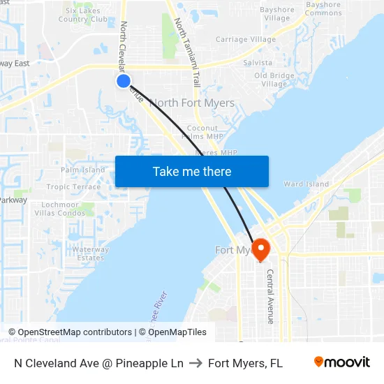 N Cleveland Ave @ Pineapple Ln to Fort Myers, FL map