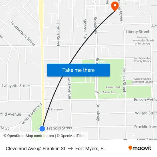 Cleveland Ave @ Franklin St to Fort Myers, FL map