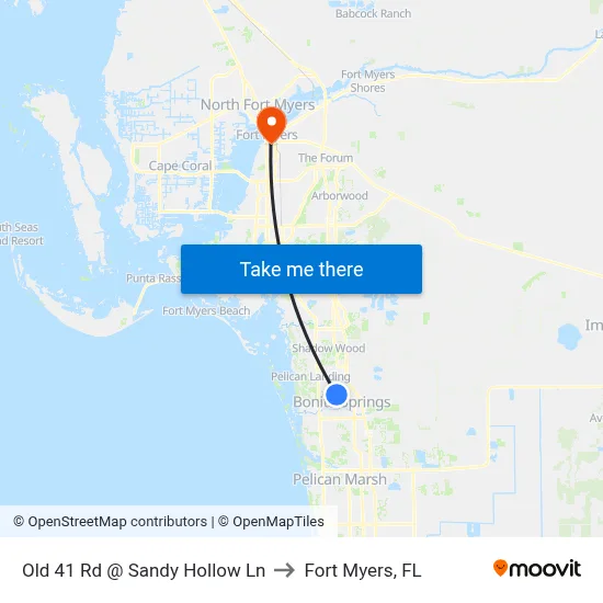 Old 41 Rd @ Sandy Hollow Ln to Fort Myers, FL map