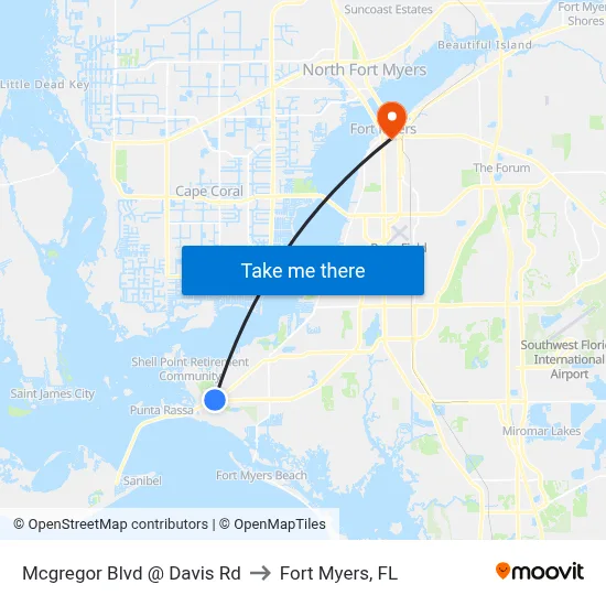 Mcgregor Blvd @ Davis Rd to Fort Myers, FL map