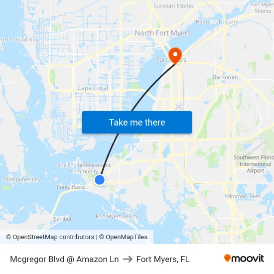 Mcgregor Blvd @ Amazon Ln to Fort Myers, FL map