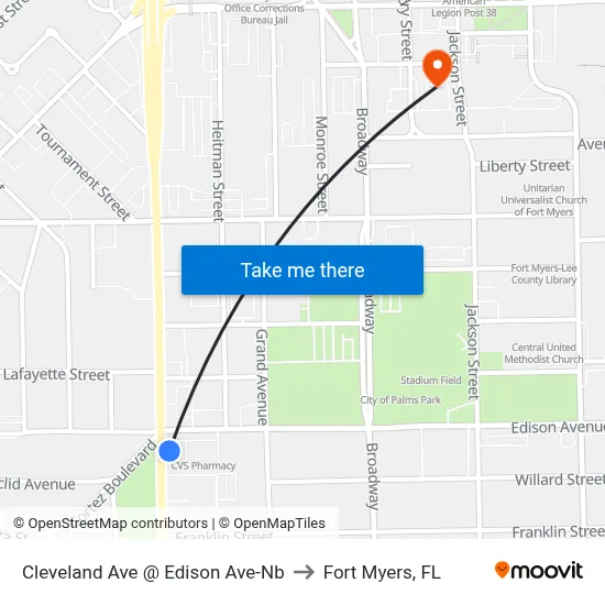 Cleveland Ave @ Edison Ave-Nb to Fort Myers, FL map