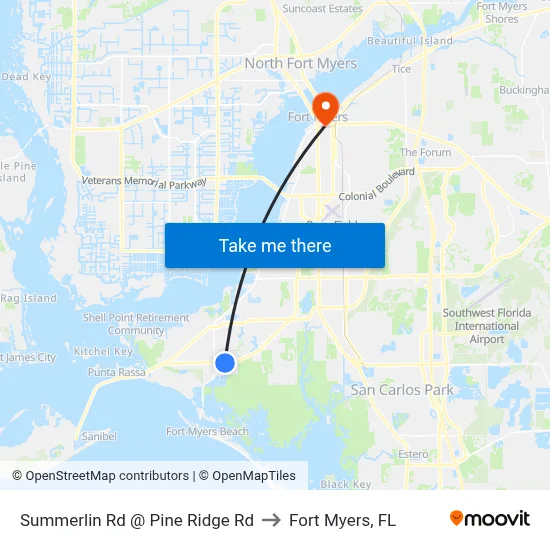 Summerlin Rd @ Pine Ridge Rd to Fort Myers, FL map