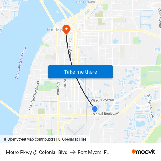 Metro Pkwy @ Colonial Blvd to Fort Myers, FL map