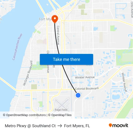Metro Pkwy @ Southland Ct to Fort Myers, FL map