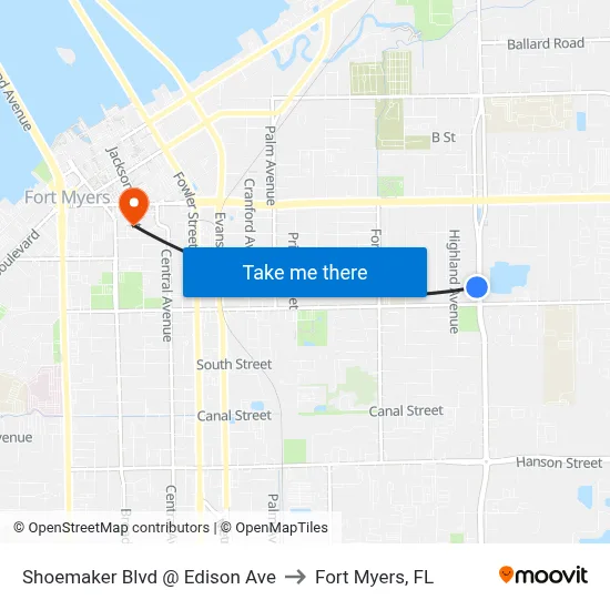 Shoemaker Blvd @ Edison Ave to Fort Myers, FL map
