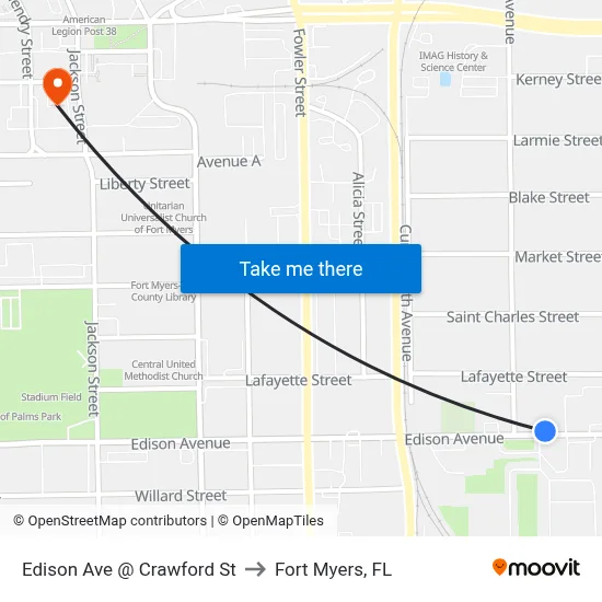 Edison Ave @ Crawford St to Fort Myers, FL map