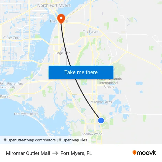 Miromar Outlet Mall to Fort Myers, FL map
