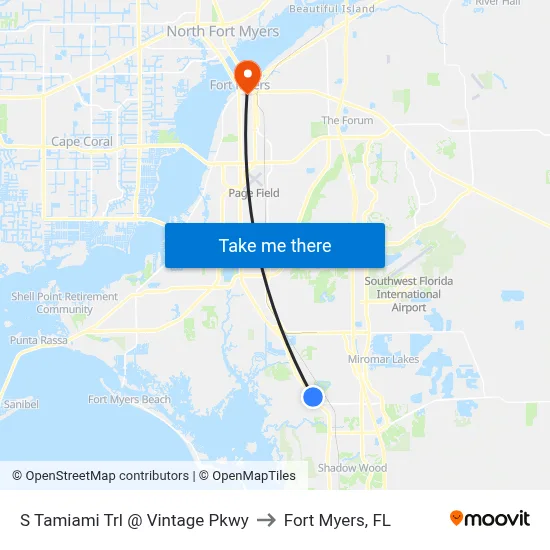 S Tamiami Trl @ Vintage Pkwy to Fort Myers, FL map