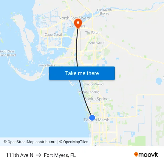 111th Ave N to Fort Myers, FL map