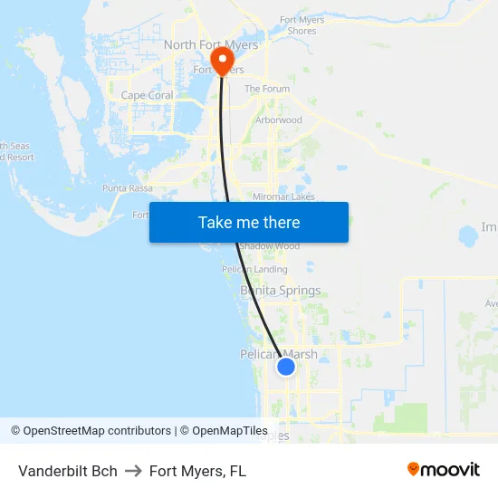 Vanderbilt Bch to Fort Myers, FL map