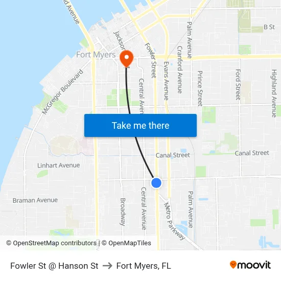 Fowler St @ Hanson St to Fort Myers, FL map