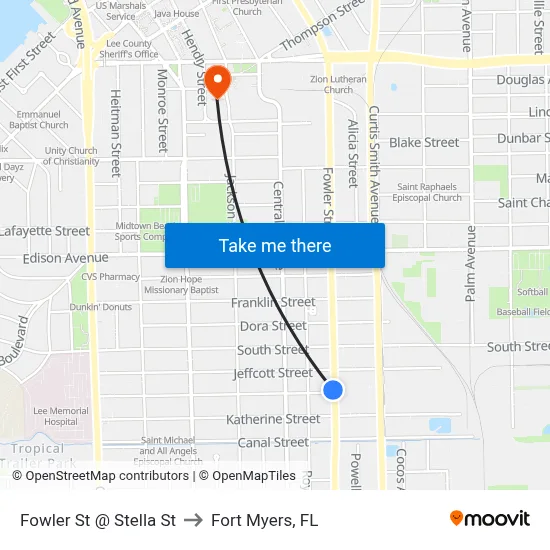 Fowler St @ Stella St to Fort Myers, FL map