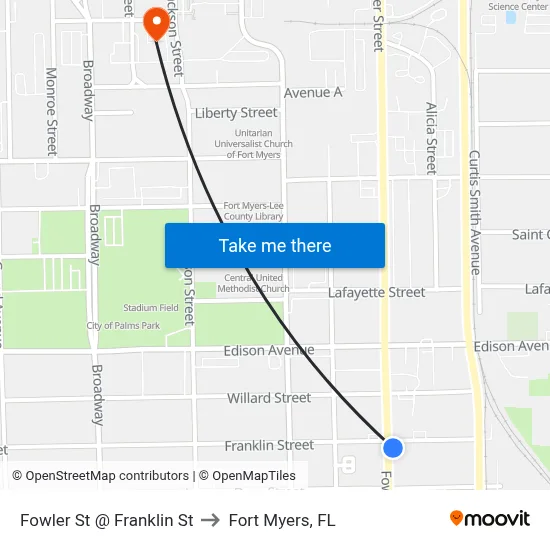 Fowler St @ Franklin St to Fort Myers, FL map