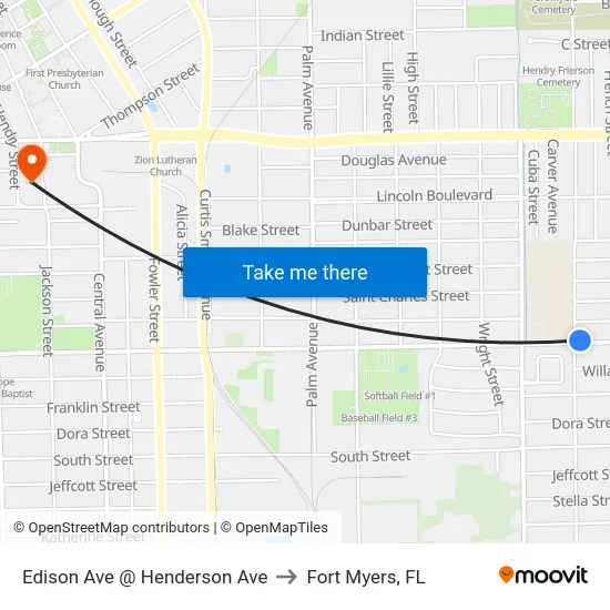 Edison Ave @ Henderson Ave to Fort Myers, FL map