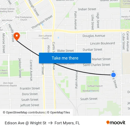 Edison Ave @ Wright St to Fort Myers, FL map