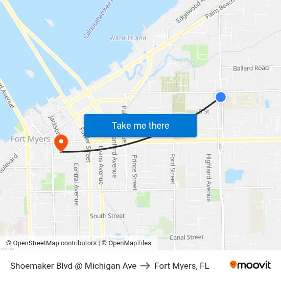 Shoemaker Blvd @ Michigan Ave to Fort Myers, FL map