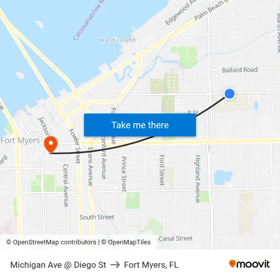 Michigan Ave @ Diego St to Fort Myers, FL map