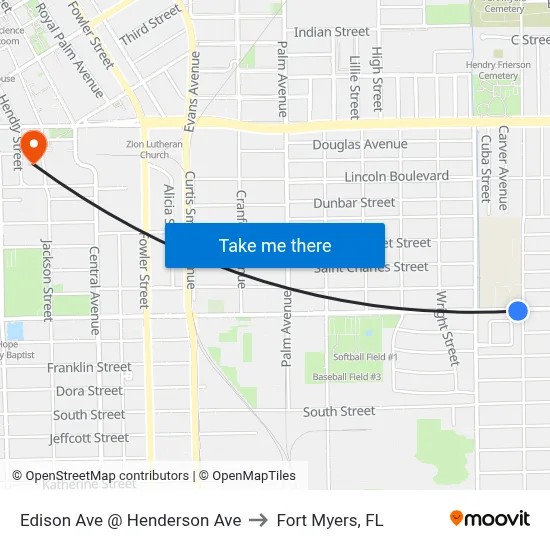 Edison Ave @ Henderson Ave to Fort Myers, FL map
