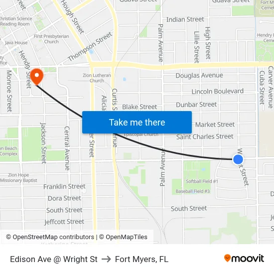 Edison Ave @ Wright St to Fort Myers, FL map