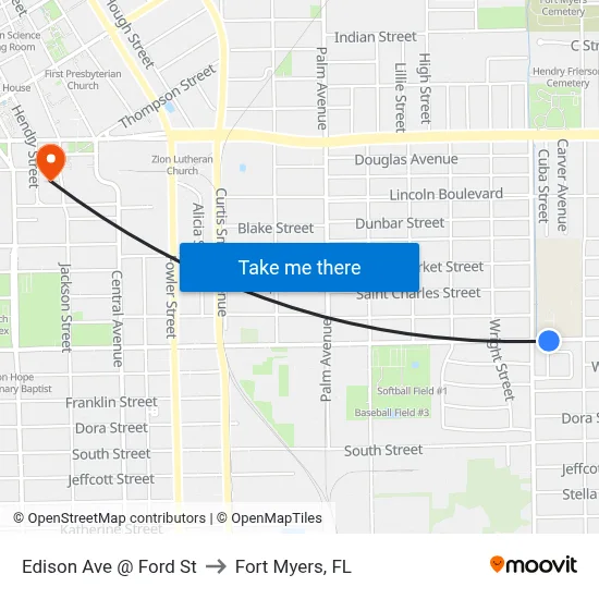 Edison Ave @ Ford St to Fort Myers, FL map
