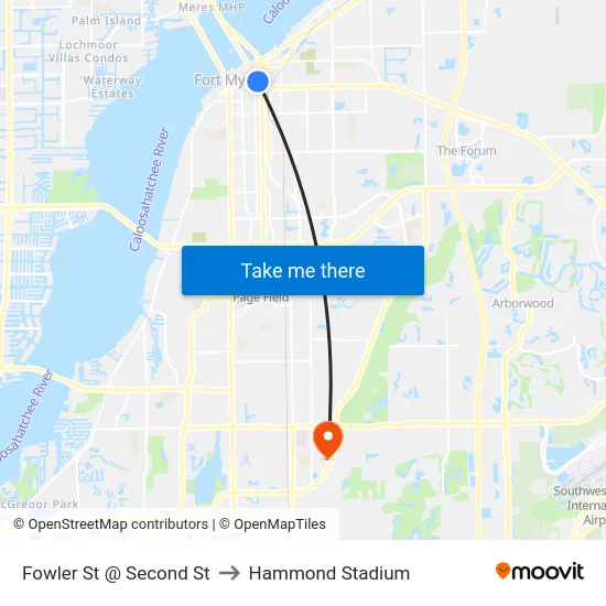 Fowler St @ Second St to Hammond Stadium map