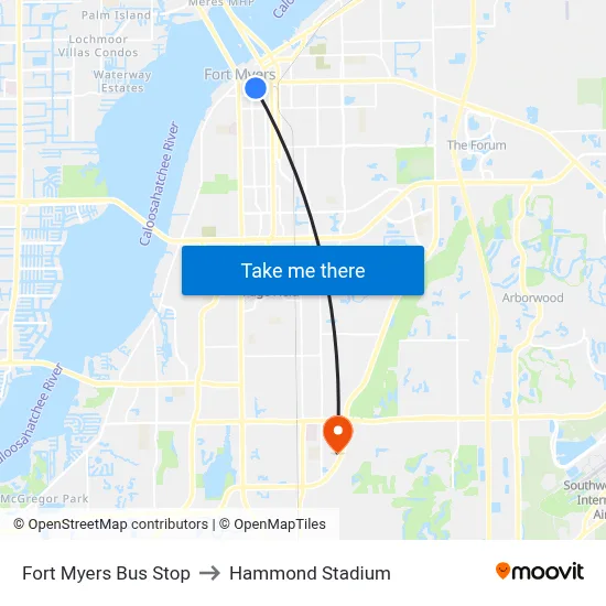 Fort Myers Bus Stop to Hammond Stadium map