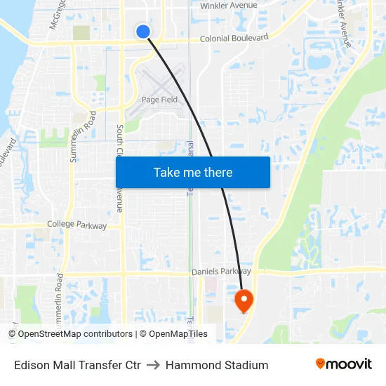 Edison Mall Transfer Ctr to Hammond Stadium map