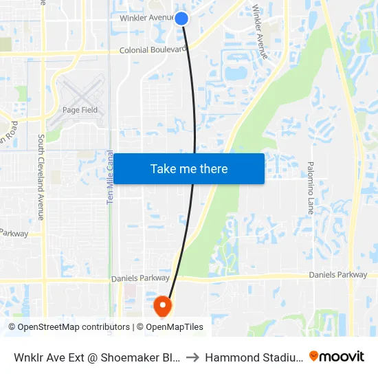 Wnklr Ave Ext @ Shoemaker Blvd to Hammond Stadium map
