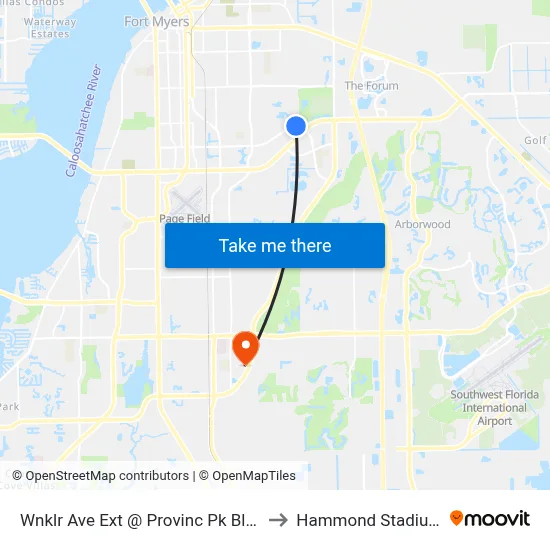 Wnklr Ave Ext @ Provinc Pk Blvd to Hammond Stadium map