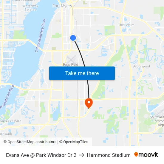 Evans Ave @ Park Windsor Dr 2 to Hammond Stadium map