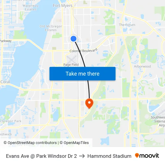 Evans Ave @ Park Windsor Dr 2 to Hammond Stadium map