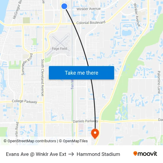 Evans Ave @ Wnklr Ave Ext to Hammond Stadium map