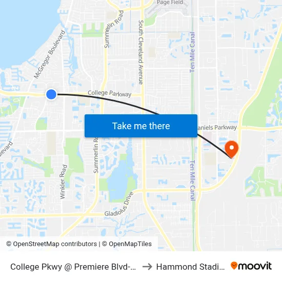 College Pkwy @ Premiere Blvd-Eb 2 to Hammond Stadium map
