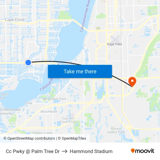 Cc Pwky @ Palm Tree Dr to Hammond Stadium map