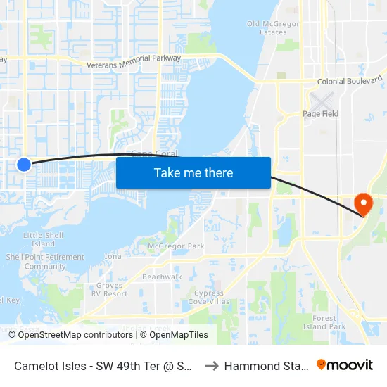 Camelot Isles - SW 49th Ter @ SW 16th Pl to Hammond Stadium map