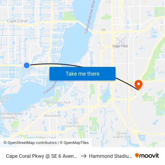 Cape Coral Pkwy @  SE 6 Avenue to Hammond Stadium map