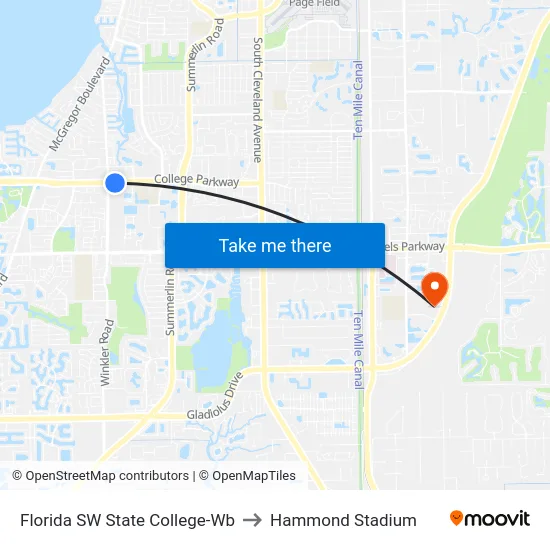 Florida SW State College-Wb to Hammond Stadium map