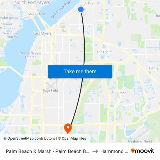 Palm Beach & Marsh - Palm Beach Blvd @ Fairview Ave-Eb to Hammond Stadium map