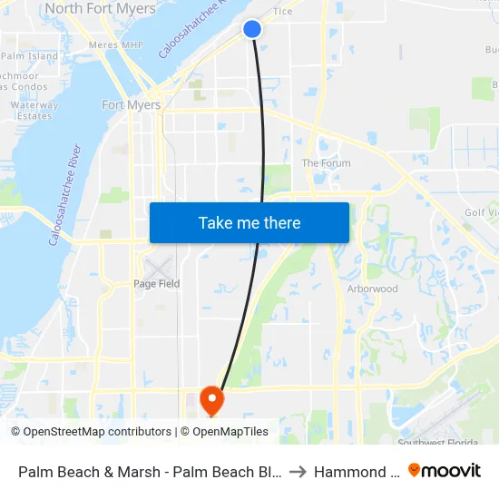 Palm Beach & Marsh - Palm Beach Blvd @ Fairview Ave-Wb to Hammond Stadium map