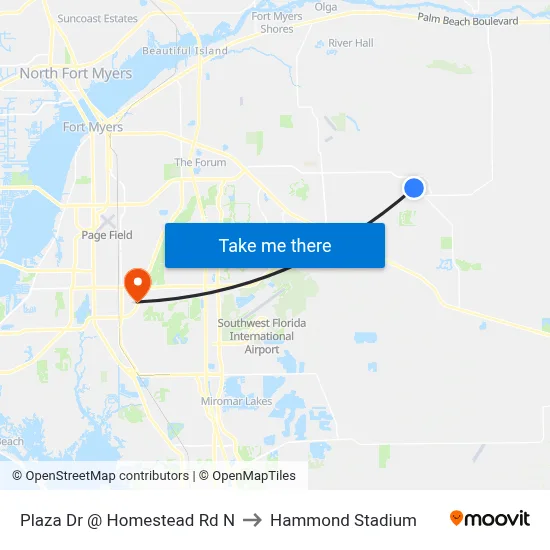Plaza Dr @ Homestead Rd N to Hammond Stadium map