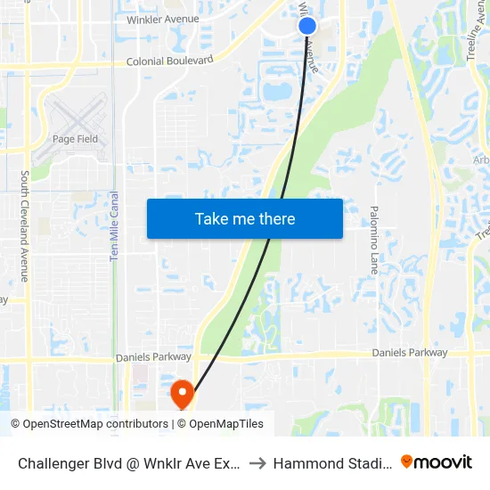 Challenger Blvd @ Wnklr Ave Ext-Wb to Hammond Stadium map