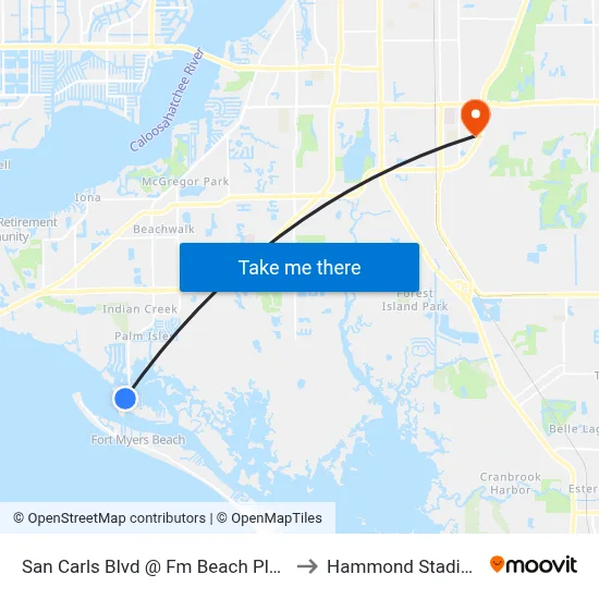 San Carls Blvd @ Fm Beach Plaza to Hammond Stadium map