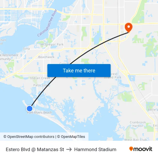 Estero Blvd @ Matanzas St to Hammond Stadium map