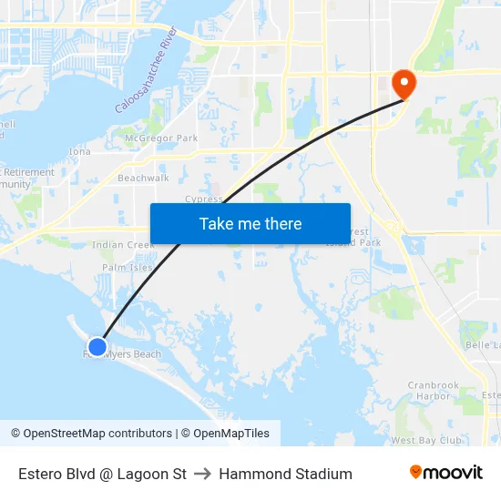 Estero Blvd @ Lagoon St to Hammond Stadium map