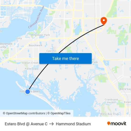 Estero Blvd @ Avenue C to Hammond Stadium map