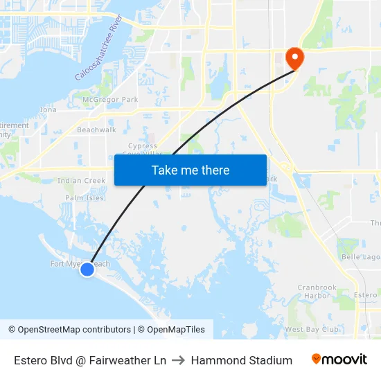 Estero Blvd @ Fairweather Ln to Hammond Stadium map